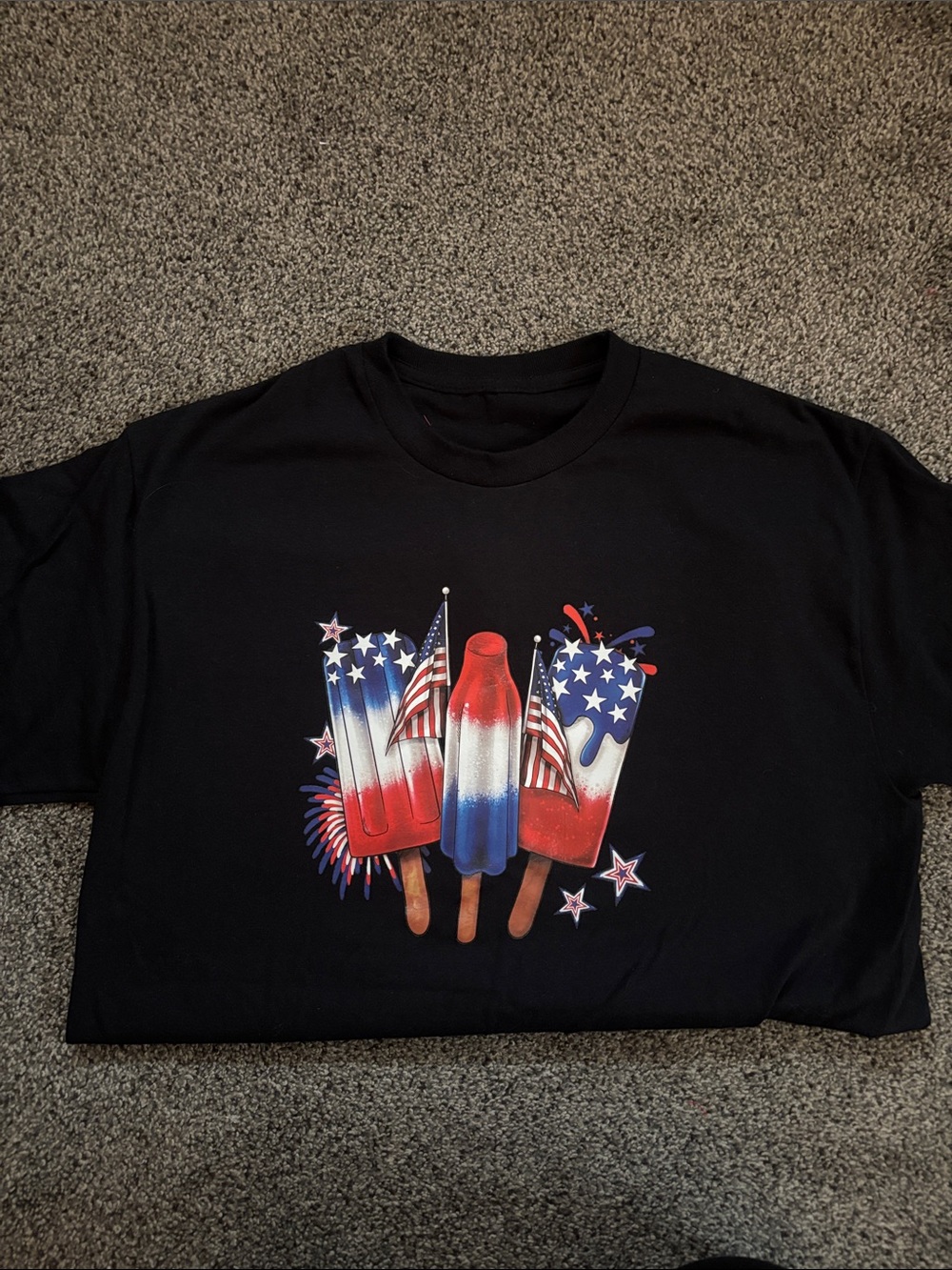 Gildan Black T-Shirt with Red, White & Blue Popsicle Graphic